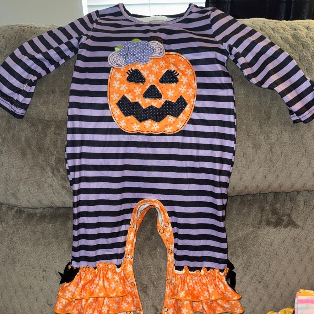 Striped Halloween Pumpkin Romper